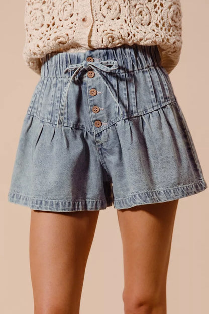 Flared Boho Denim Shorts with Paperbag Elasticized Waist
