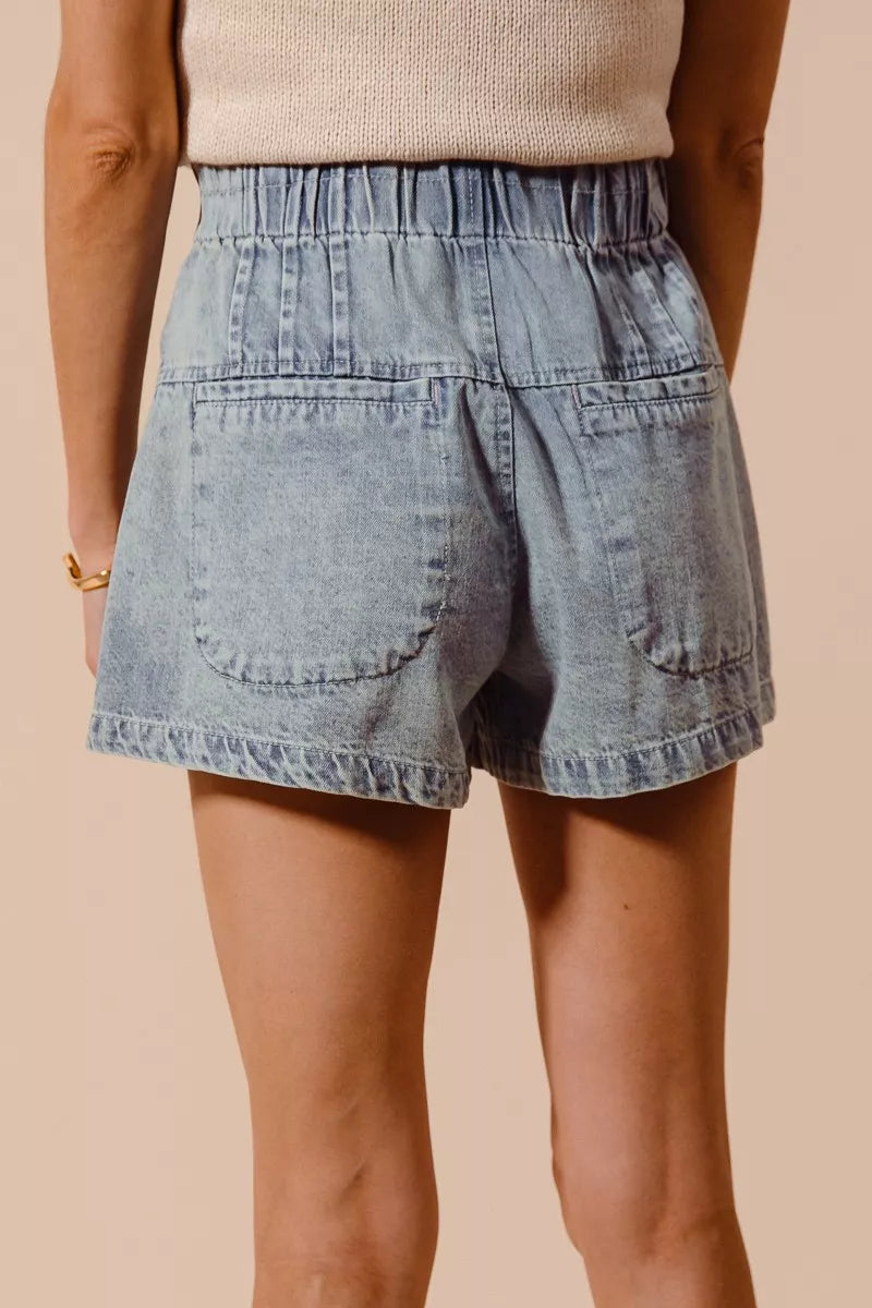 Flared Boho Denim Shorts with Paperbag Elasticized Waist