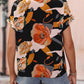 Floral Printed Short Sleeve Career V-neck Top