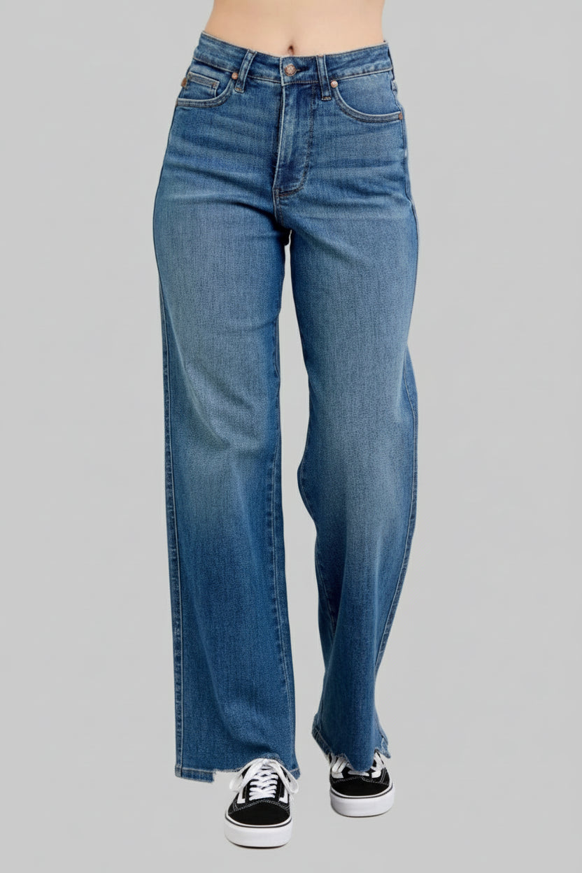 Grace High Waist Tummy Control Chew Hem Destroy Wide Jeans