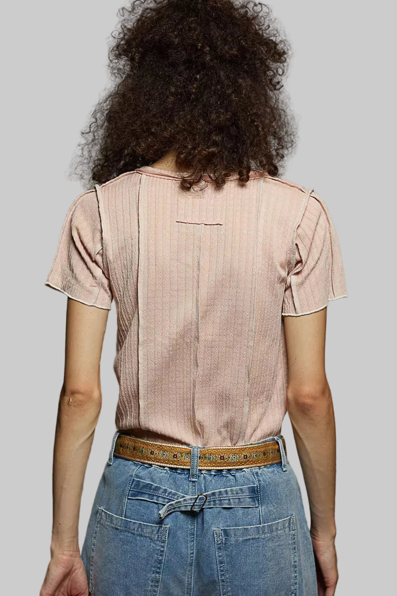 Genevieve Boho V-Neck Stitch Seam Top