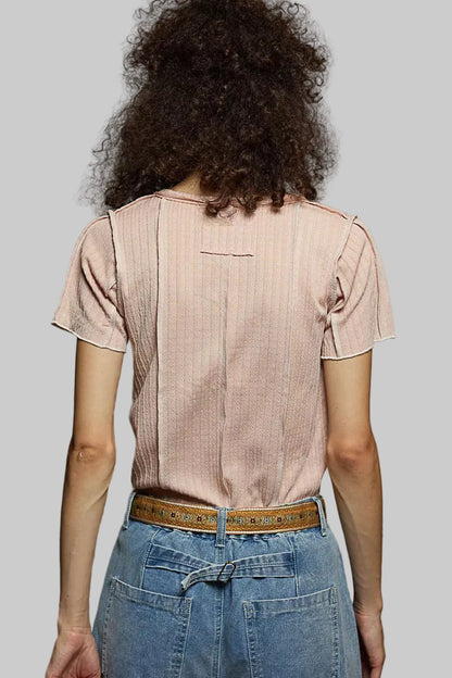 Genevieve Boho V-Neck Stitch Seam Top