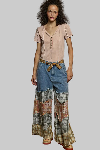 Genevieve Boho V-Neck Stitch Seam Top