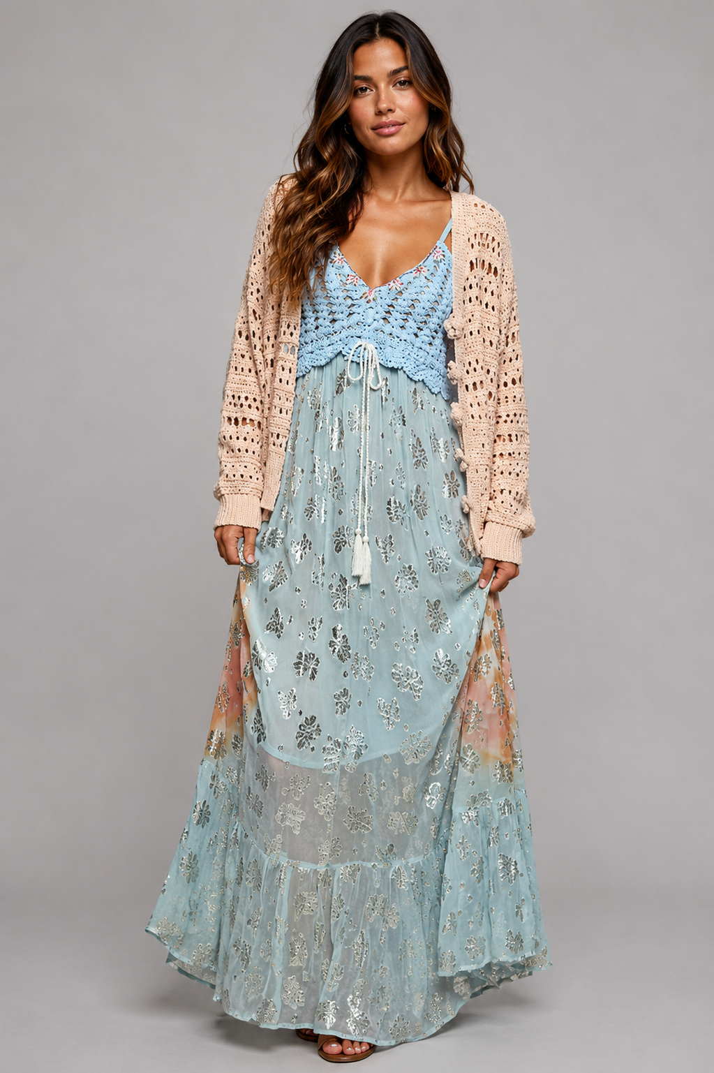 Gianna Floral Button Open Knit Cardigan
