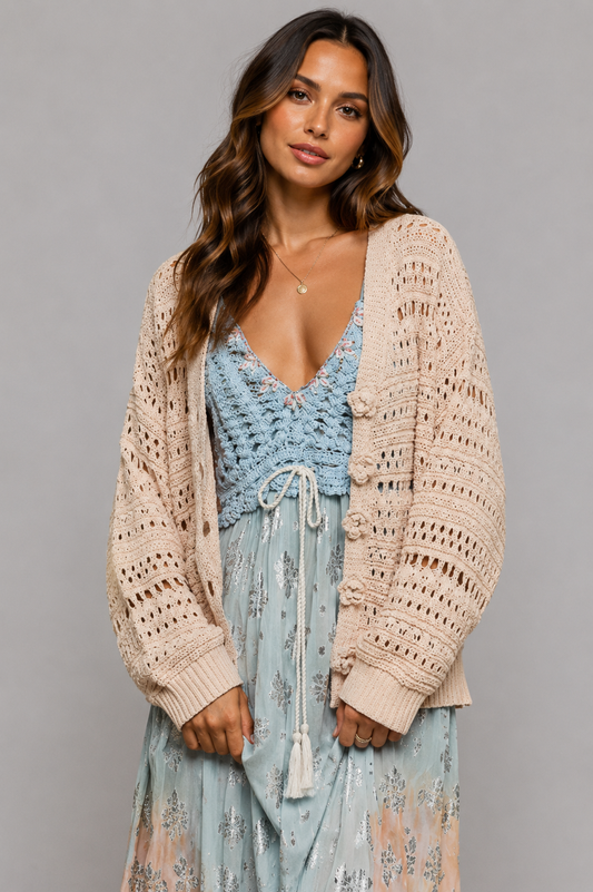 Gianna Floral Button Open Knit Cardigan