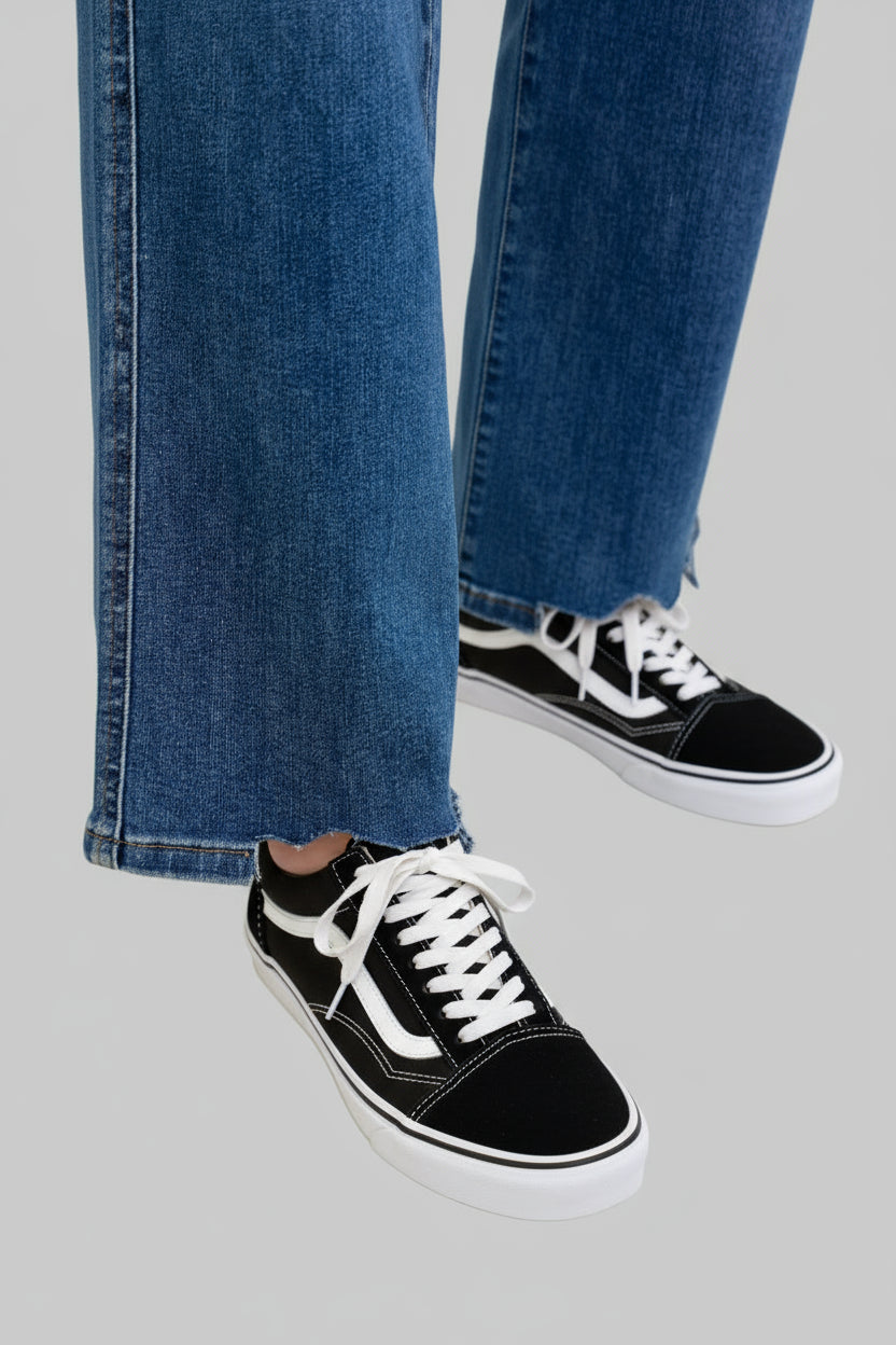 Grace High Waist Tummy Control Chew Hem Destroy Wide Jeans