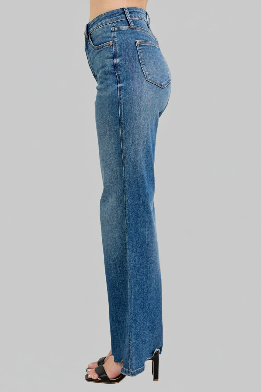 Grace High Waist Tummy Control Chew Hem Destroy Wide Jeans