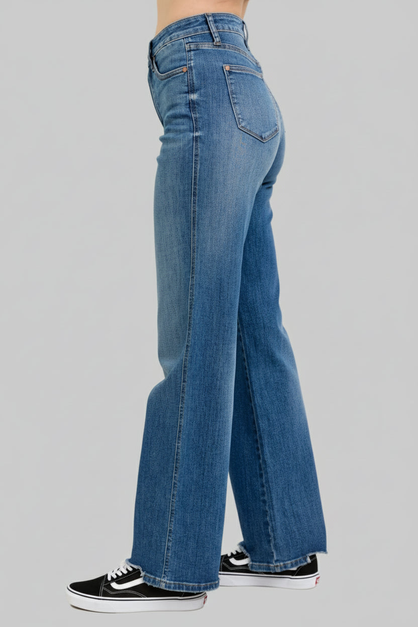 Grace High Waist Tummy Control Chew Hem Destroy Wide Jeans