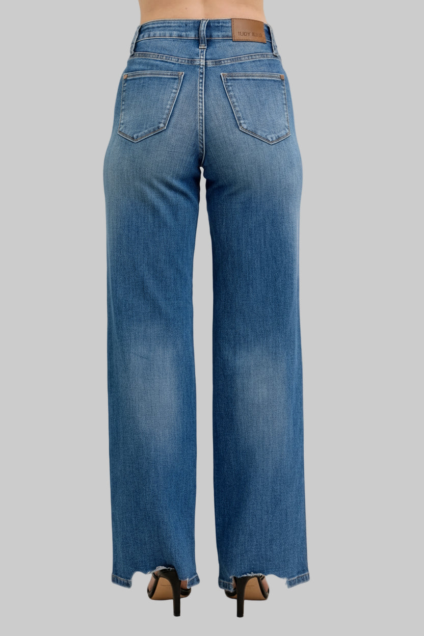 Grace_High Waist Tummy Control Chew Hem Destroy Wide Jeans