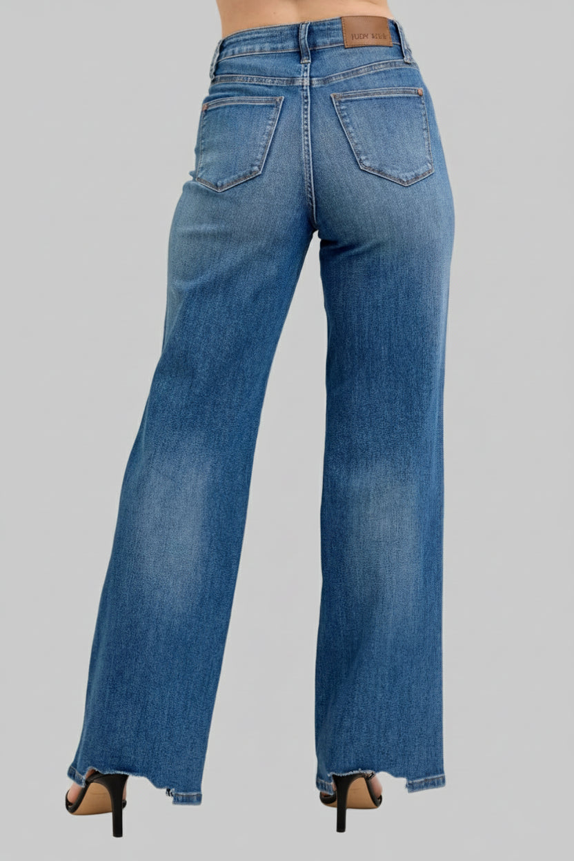 Grace High Waist Tummy Control Chew Hem Destroy Wide Jeans