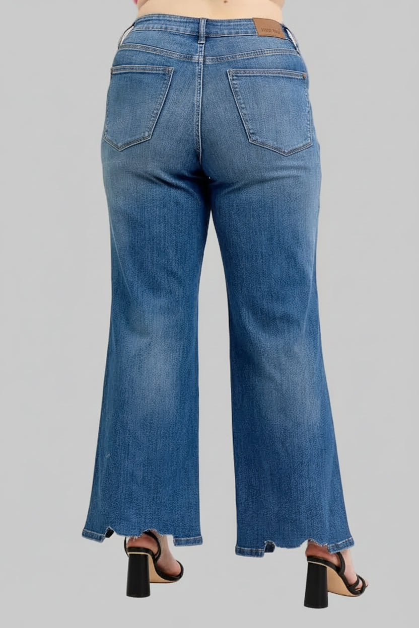 Grace High Waist Tummy Control Chew Hem Destroy Wide Jeans