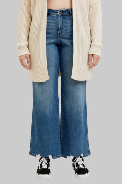 Grace High Waist Tummy Control Chew Hem Destroy Wide Jeans plus