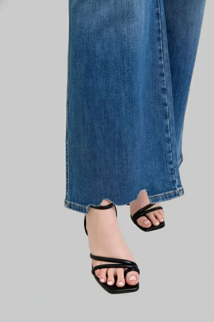 Grace High Waist Tummy Control Chew Hem Destroy Wide Jeans plus