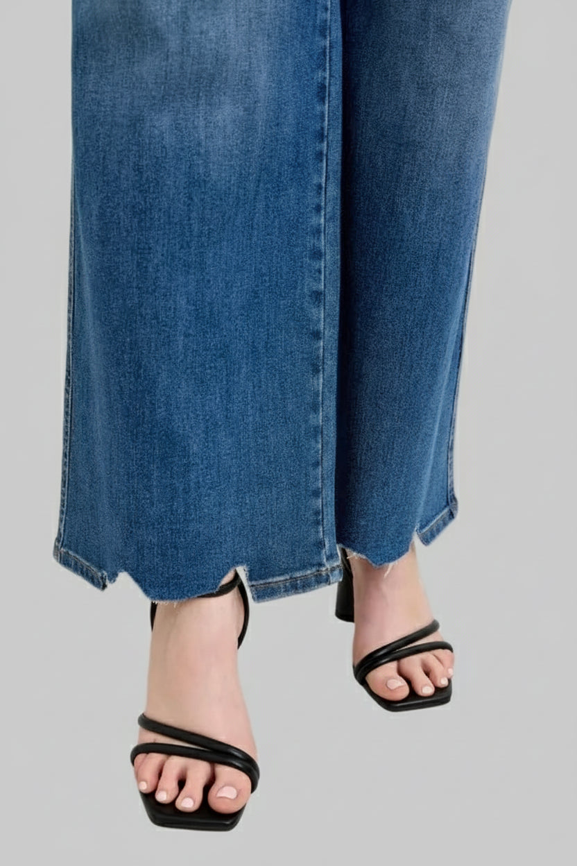 Grace High Waist Tummy Control Chew Hem Destroy Wide Jeans plus 2