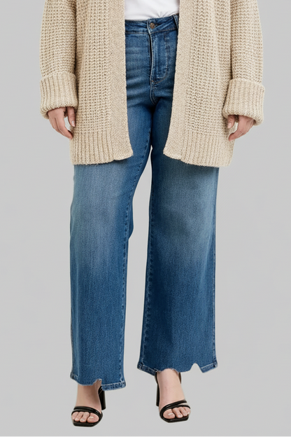 Grace High Waist Tummy Control Chew Hem Destroy Wide Jeans plus