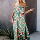 Green Floral High Slit Strapless Maxi Dress