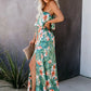 Green Floral High Slit Strapless Maxi Dress