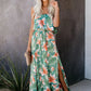 Green Floral High Slit Strapless Maxi Dress