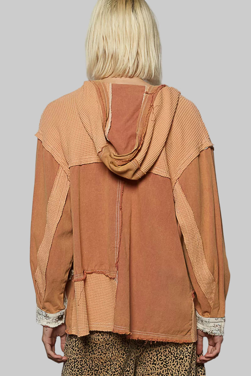 Hailey Boho Button Down Hooded Jacket with Star Patch