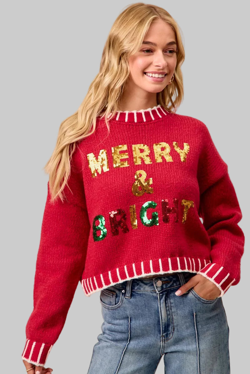 Hannah Christmas Sequin Merry & Bright Sweater
