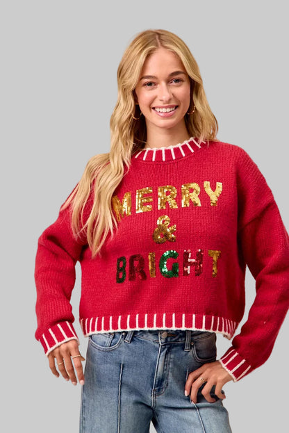 Hannah Christmas Sequin Merry & Bright Sweater