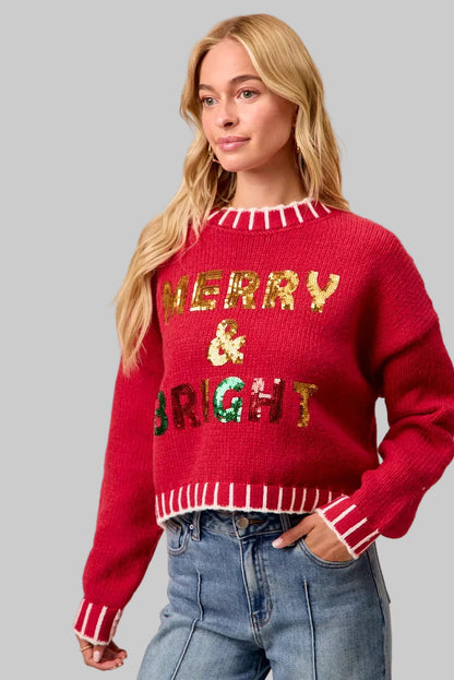 Hannah Christmas Sequin Merry & Bright Sweater