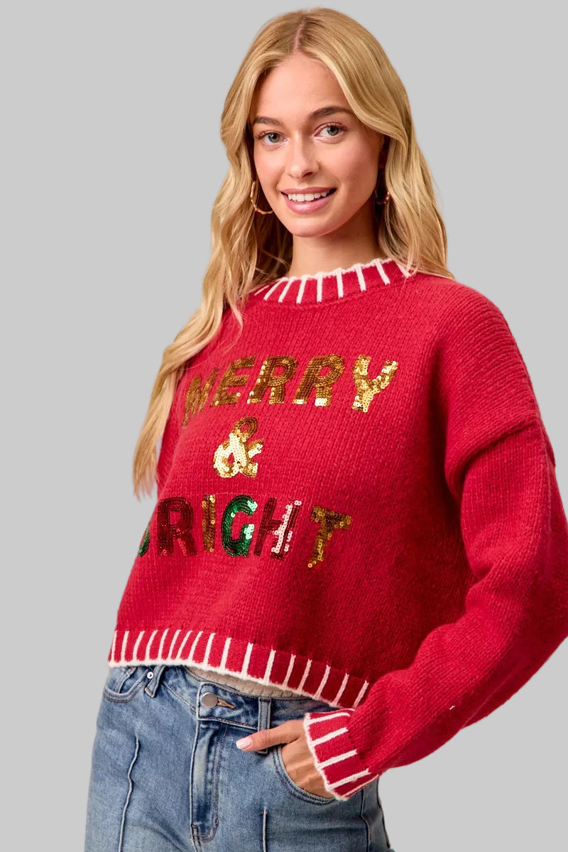Hannah Christmas Sequin Merry & Bright Sweater