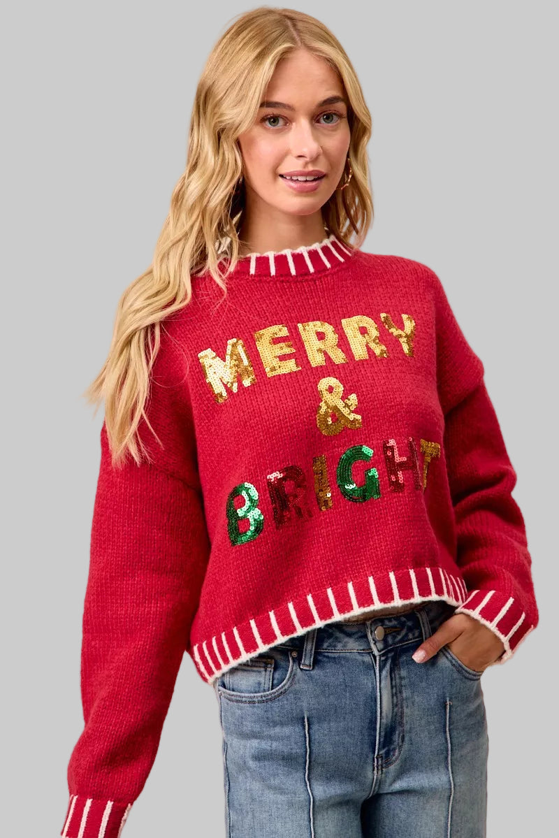 Hannah Christmas Sequin Merry & Bright Sweater