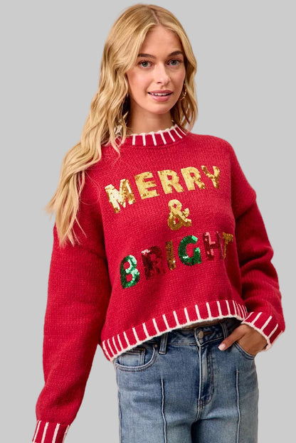 Hannah Christmas Sequin Merry & Bright Sweater