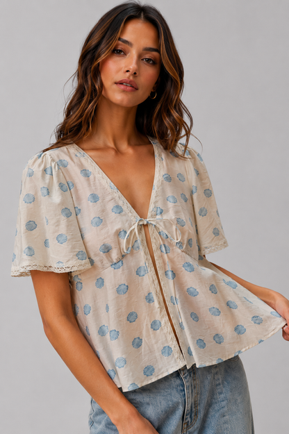 Harper Shell Tie Front Flutter Sleeves Top