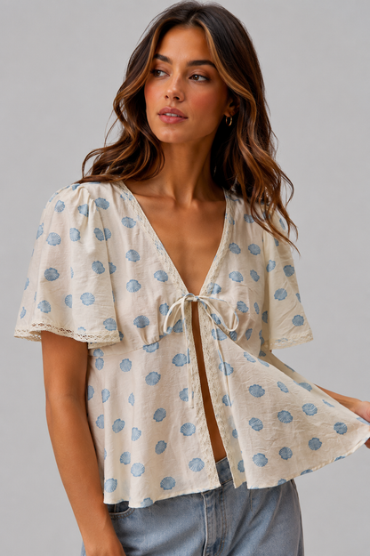 Harper Shell Tie Front Flutter Sleeves Top