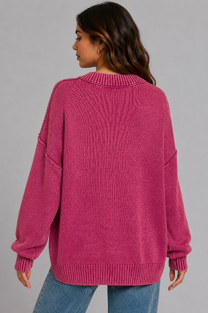 Helena Washed V-neck Oversized Sweater
