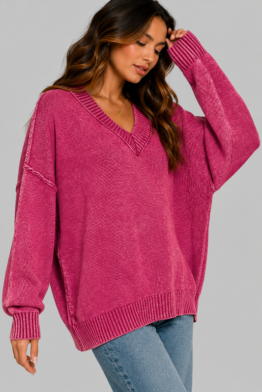 Helena Washed V-neck Oversized Sweater