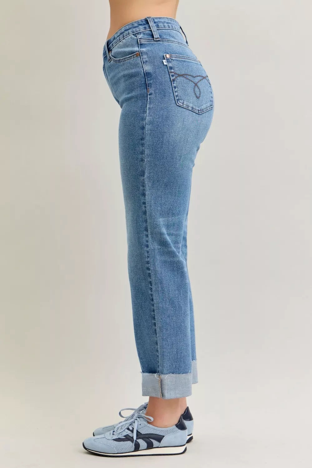 High Waist Boyfriend Criss Cross Mild Destroy Jeans with Single Cuff