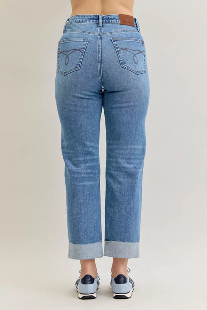 High Waist Boyfriend Criss Cross Mild Destroy Jeans with Single Cuff