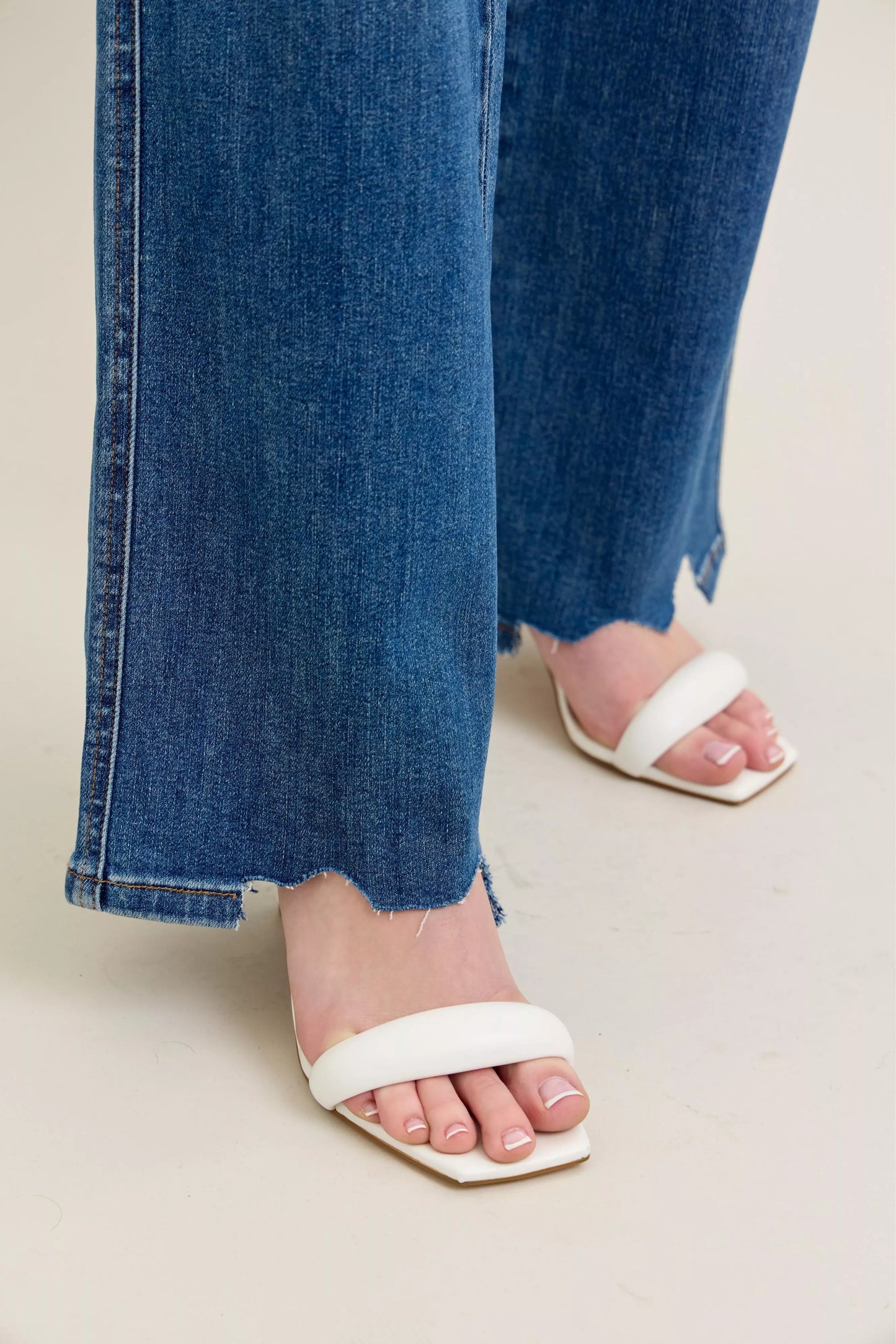 High Waist Tummy Control Chew Hem Destroy Wide Jeans