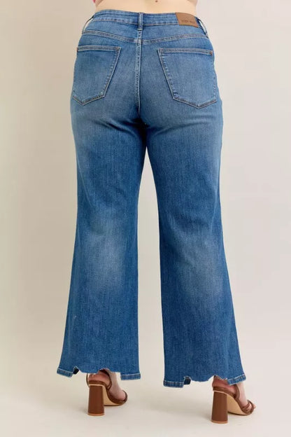 High Waist Tummy Control Chew Hem Destroy Wide Jeans