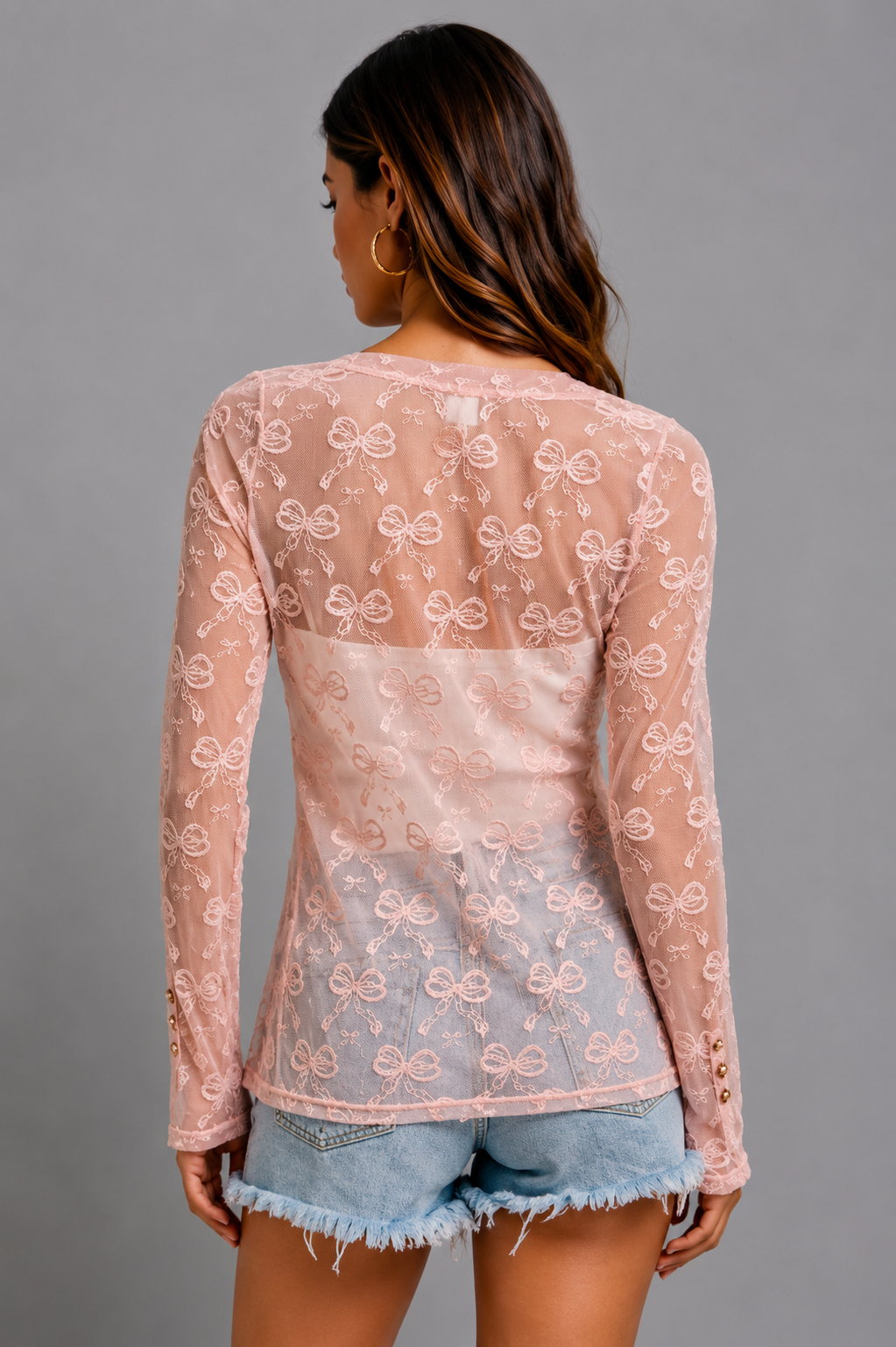 Kaia Bow V-Neck Mesh Cardigan Top
