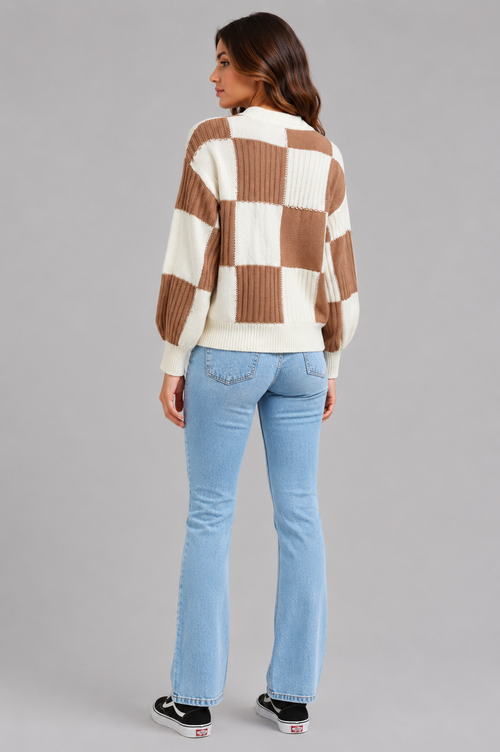 Bella Ribbed Color Block Checkered Sweater