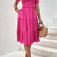 Indra Hot Pink Bohemian Square Neck Puff Sleeve Cutout Dress