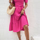 Indra Hot Pink Bohemian Square Neck Puff Sleeve Cutout Dress