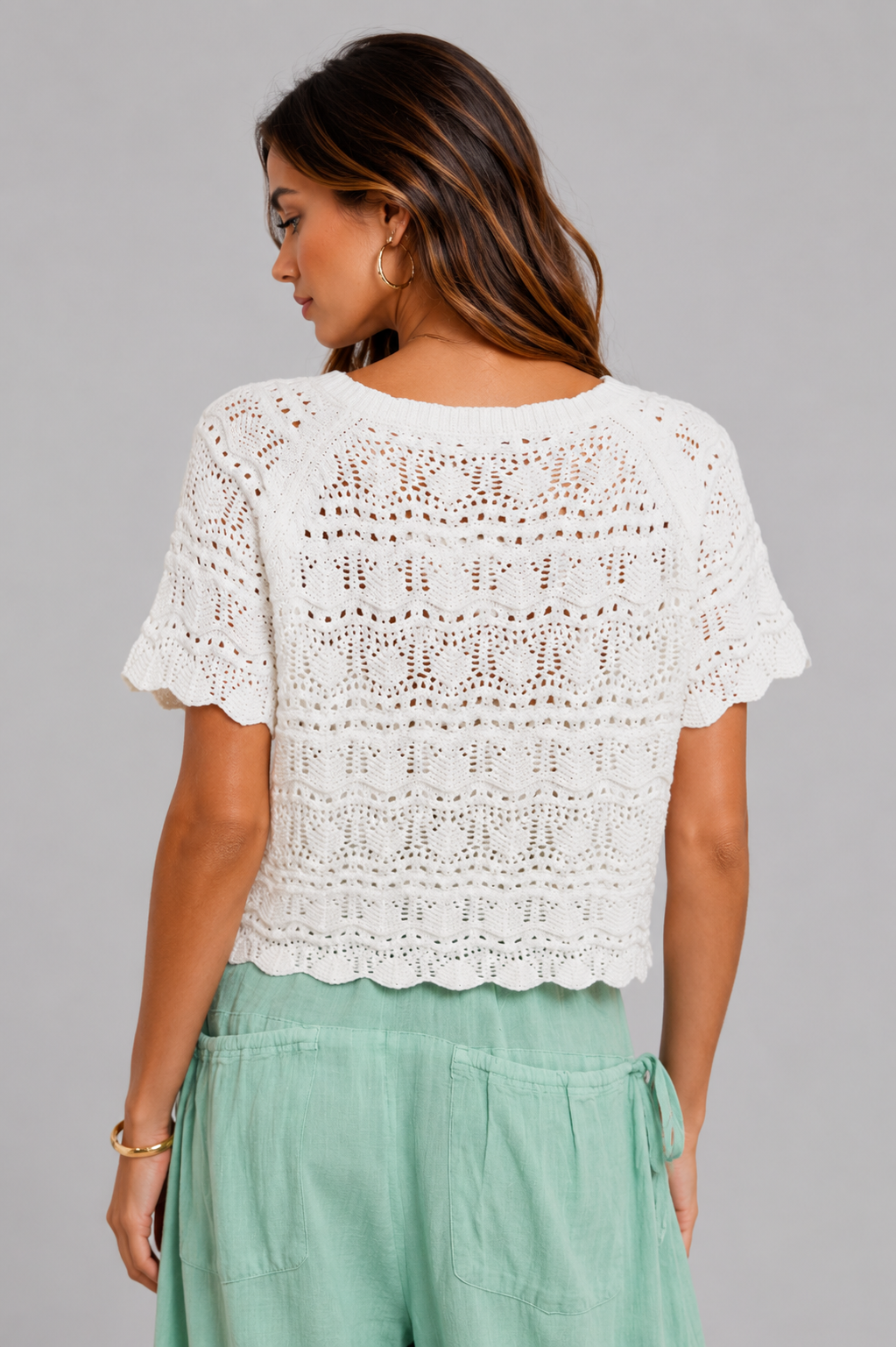 Iris Boho Pointelle Knit Cardigan Top