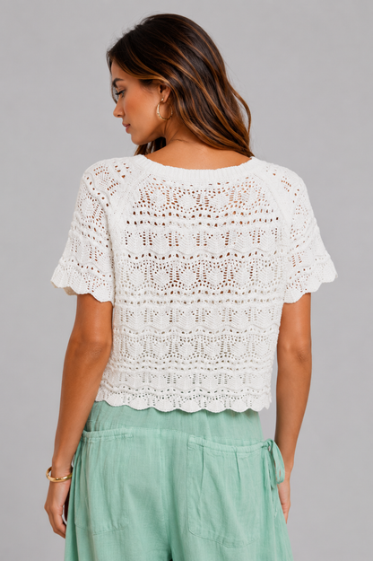 Iris Boho Pointelle Knit Cardigan Top