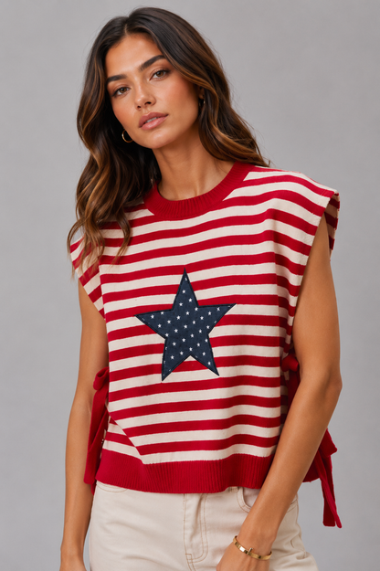 Isabella Stripe Star Patch Side Tie Top
