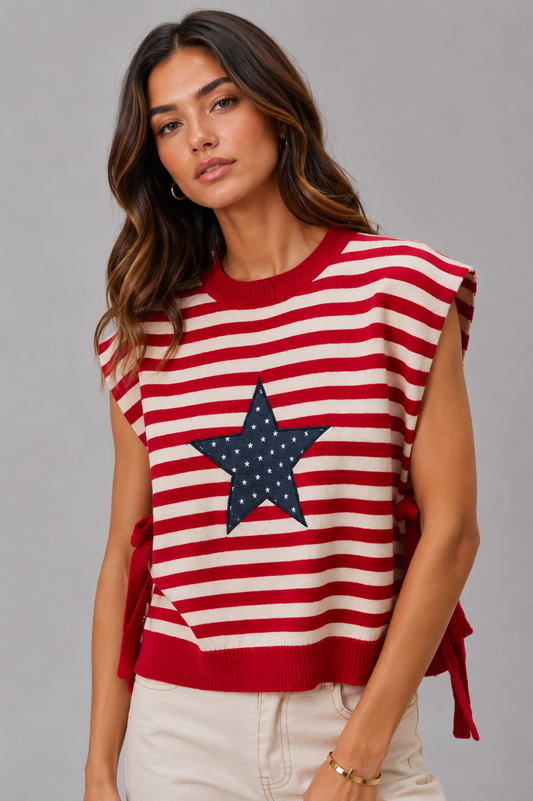 Isabella Stripe Star Patch Side Tie Top