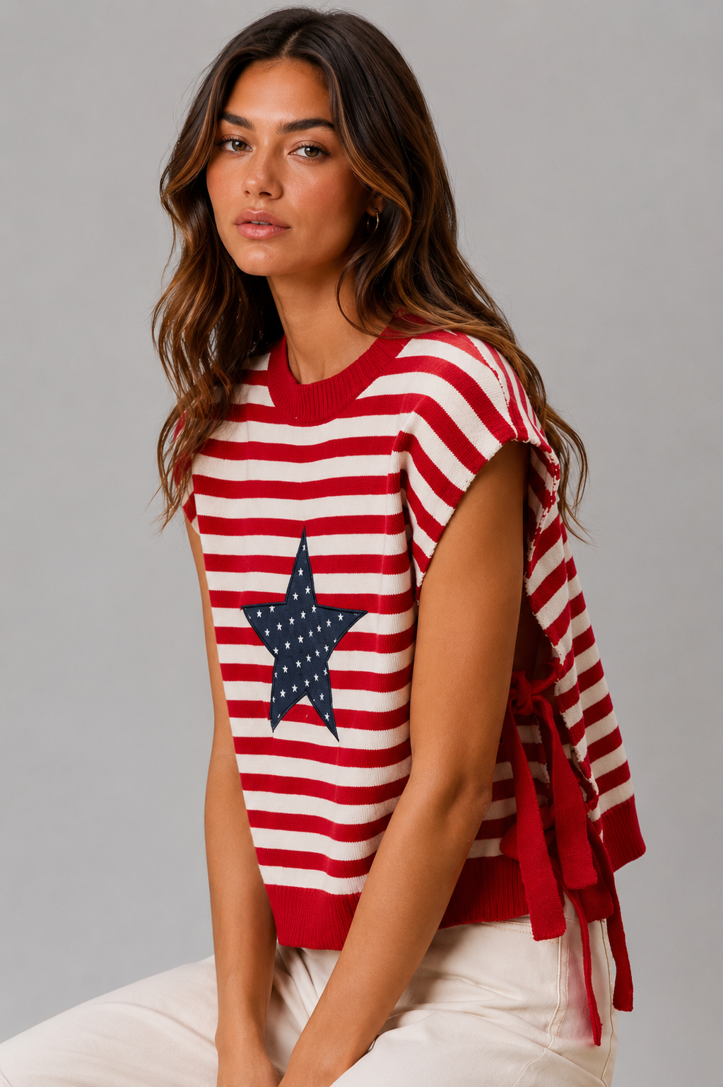 Isabella Stripe Star Patch Side Tie Top