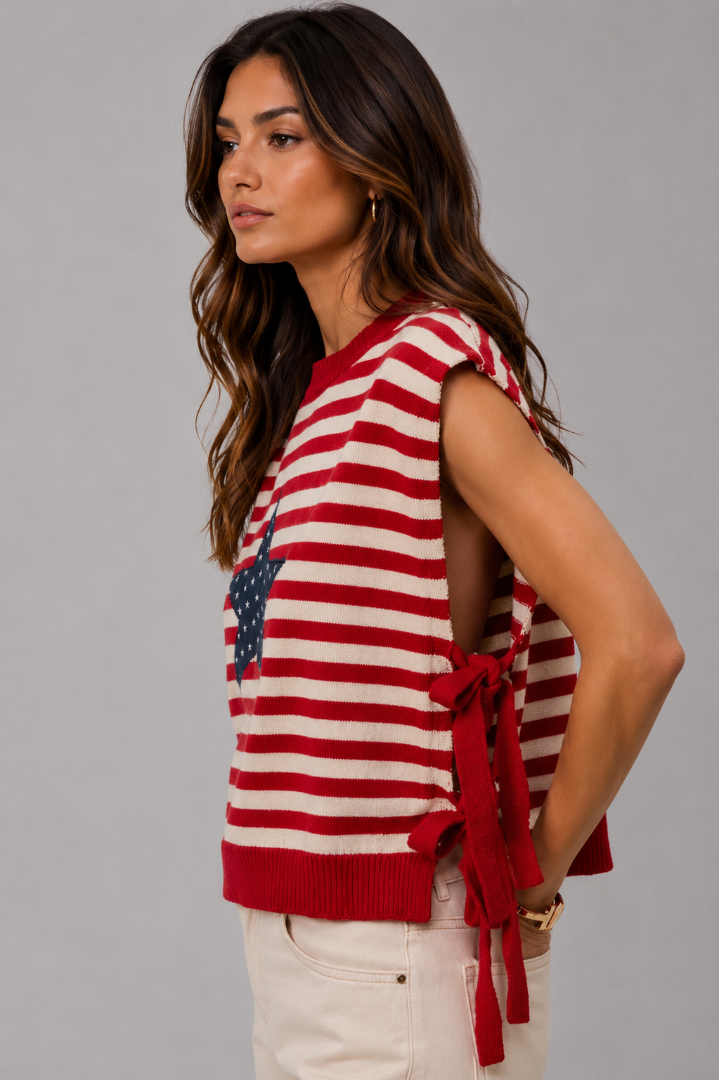 Isabella Stripe Star Patch Side Tie Top