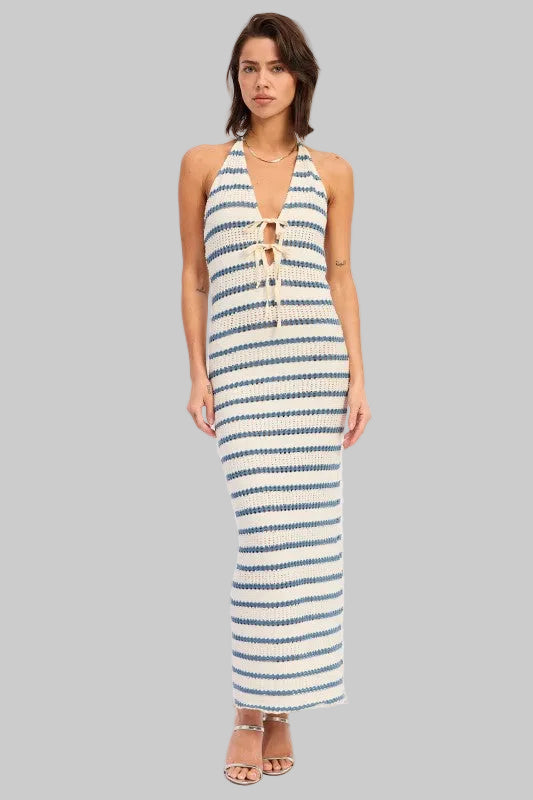 Isabelle Bohemian Crochet Halter Maxi Dress