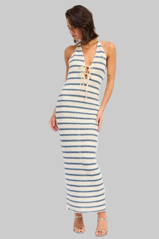 Isabelle Bohemian Crochet Halter Maxi Dress