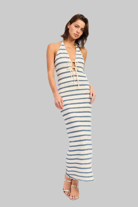Isabelle Bohemian Crochet Halter Maxi Dress